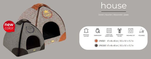 Iglu pre psov a mačky Premium Grey 47×46×40 cm (Luxusný pelech so strieškou pre veľkú mačku / malého psa)