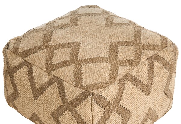 Taburetka béžová a svetlohnedá juta a vlna 50 x 50 cm geometrický vzor štvorcový puf na sedenie