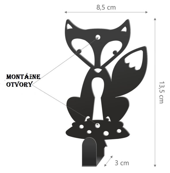 Detský vešiak na stenu LIŠIAK (Vešiak pre deti vrátane montážnej sady s krytkami)