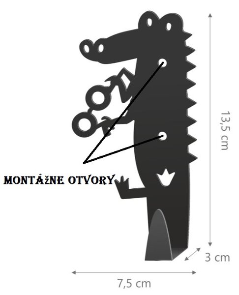 Detský vešiak na stenu KROKODÍL (Vešiak pre deti vrátane montážnej sady s krytkami)