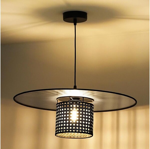 Duolla - Luster na lanku TOKYO RATTAN 1xE27/15W/230V pr. 50 cm čierna/strieborná