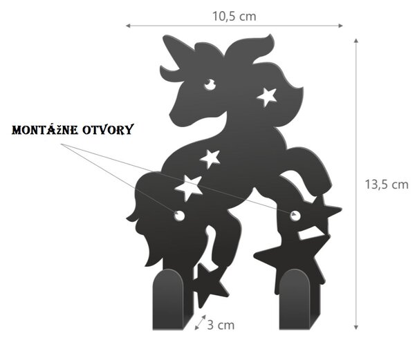 Detský vešiak na stenu JEDNOROŽEC (Vešiak pre deti vrátane montážnej sady s krytkami)