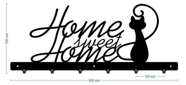Vešiak na stenu do chodby HOME S MAČKOU 60 (Dizajnový kovový vešiak na stenu do predsiene)