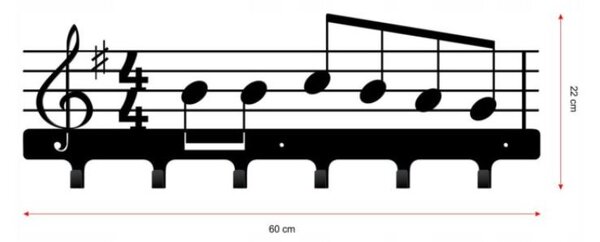 Vešiak na stenu do chodby MUSIC (Originálny kovový vešiak na stenu do predsiene)