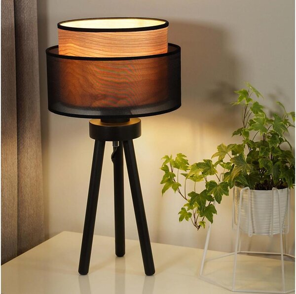 Duolla - Stolná lampa WOOD BOHO 1xE27/15W/230V pr. 25 cm čierna/béžová