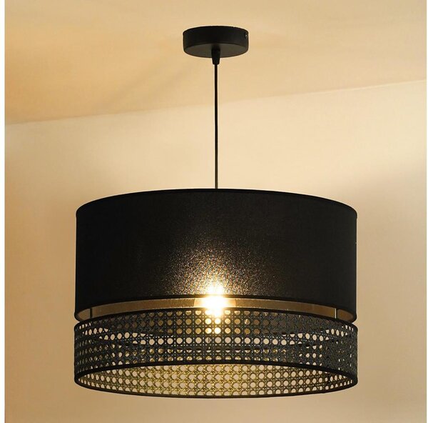 Duolla - Luster na lanku DOUBLE RATTAN 1xE27/15W/230V pr. 40 cm čierna