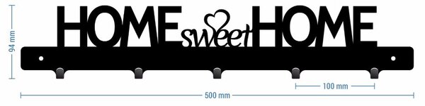Vešiak na stenu do chodby HOME SWEET HOME 50 (Dizajnový kovový vešiak na stenu do predsiene)