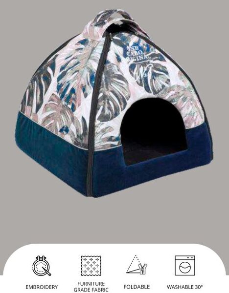 Iglu pre psov a mačky One Original Blue 47×46×40 cm (Luxusný pelech so strieškou pre mačku / malého psa)