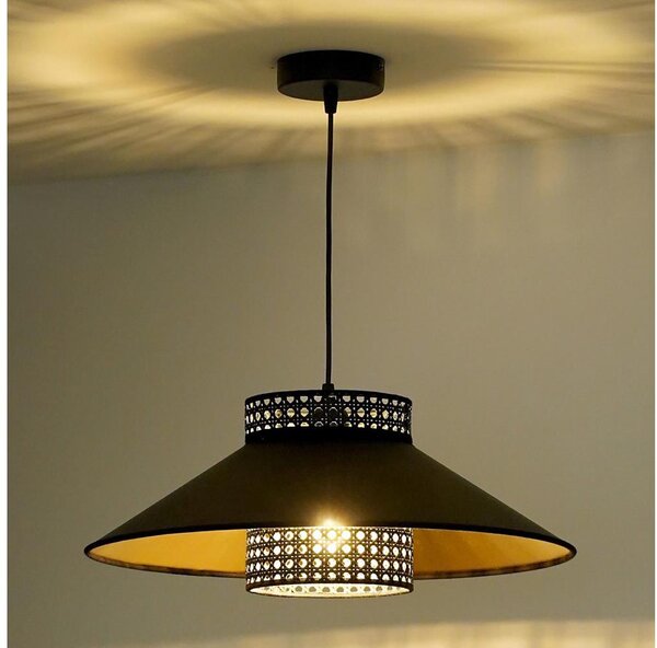 Duolla - Luster na lanku RIO RATTAN 1xE27/15W/230V pr. 45 cm čierna/zlatá