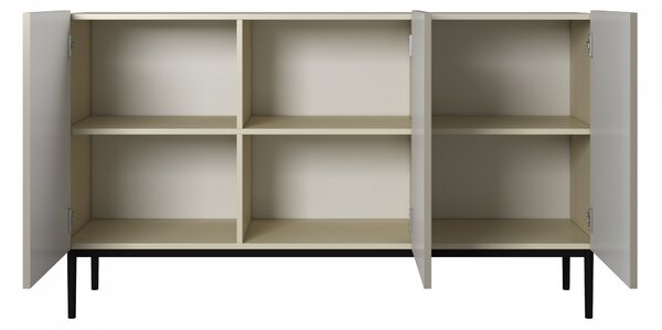 Komoda Nicole 150 cm trojdverová s ryhovaným čelom - kasmír / čierne nohy