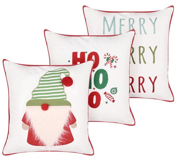 Sada 3 dekoratívnych vankúšov viacfarebná polyester 45 x 45 cm štvorcový tvar s vianočným motívom snímateľné poťahy doplnky