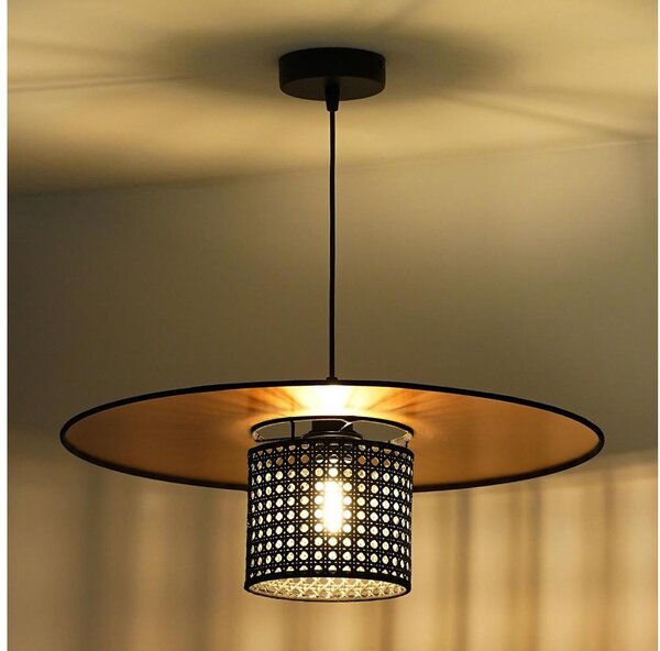 Duolla - Luster na lanku TOKYO RATTAN 1xE27/15W/230V pr. 50 cm zlatá/čierna