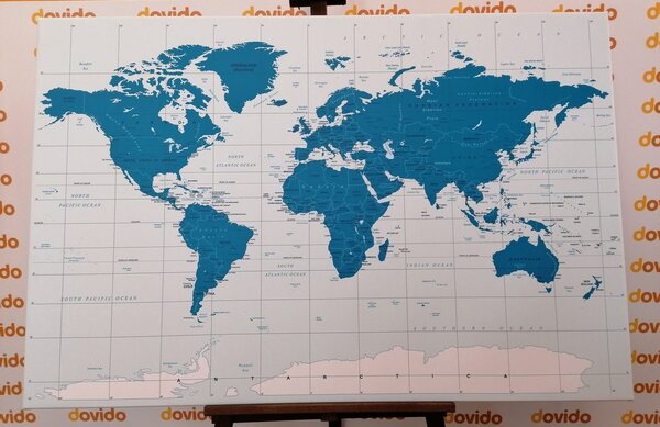 Obraz na korku politická mapa sveta v modrej farbe