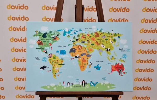 Obraz na korku detská mapa sveta so zvieratkami