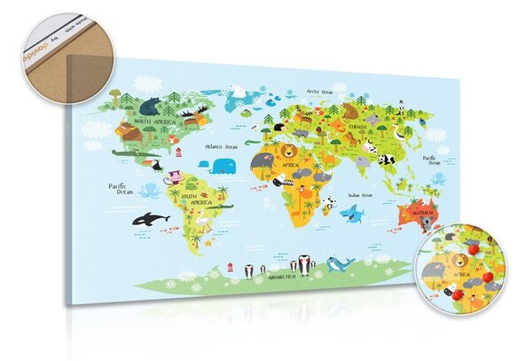 Obraz na korku detská mapa sveta so zvieratkami