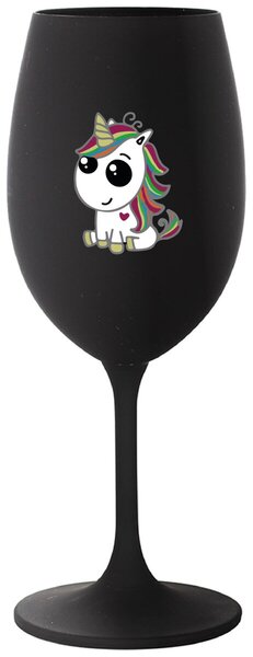 Čierny pohár na víno 350 ml - DUHOVÝ JEDNOROŽEC