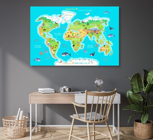 Obraz na korku zemepisná mapa sveta pre deti