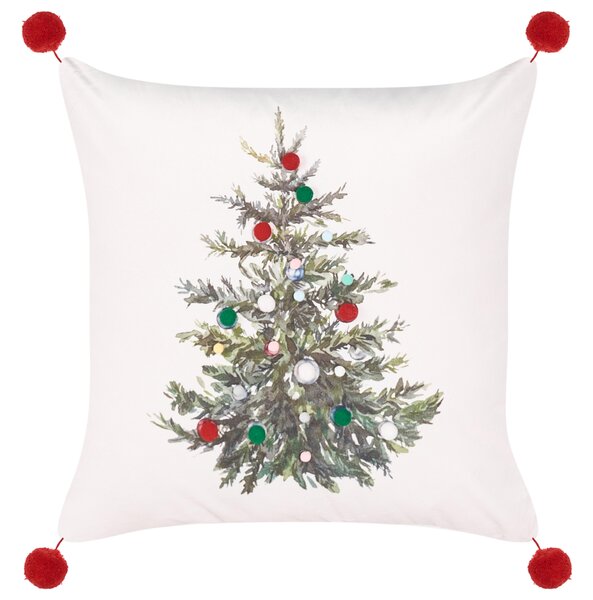 Sada 3 dekoratívnych vankúšov biela polyester 45 x 45 cm štvorcový tvar s vianočným motívom a brmbolcami snímateľné poťahy doplnky
