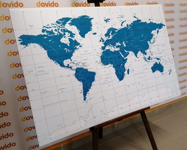 Obraz na korku politická mapa sveta v modrej farbe