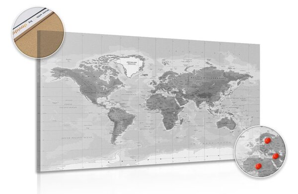 Obraz na korku nádherná čiernobiela mapa sveta