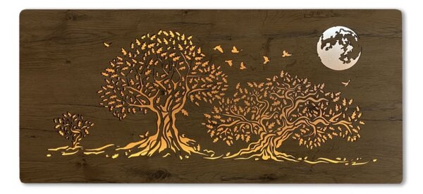 Obraz stromov a mesiaca (Svietiaci obraz na stenu 110x50 cm)