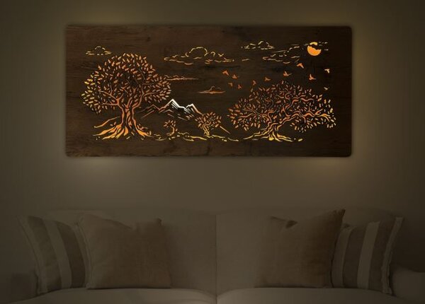 Podsvietený obraz na stenu Štyri stromy (Led obraz strom 130x60 cm)
