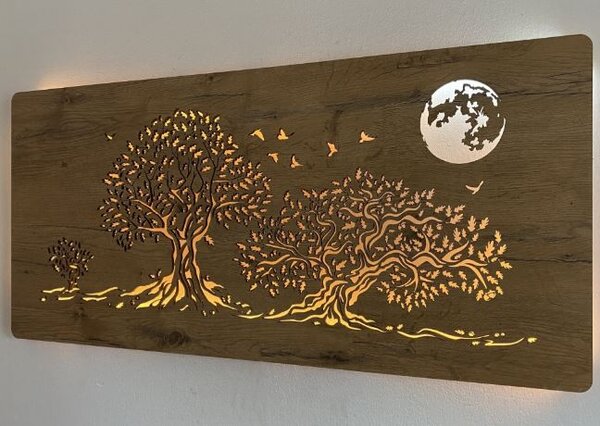 Obraz stromov a mesiaca (Svietiaci obraz na stenu 110x50 cm)