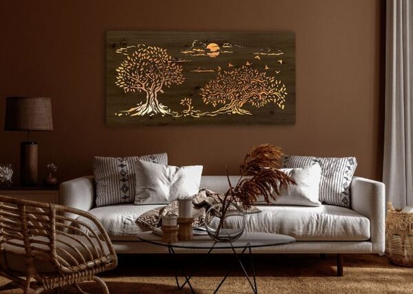 Led obraz strom Tri duby (Podsvietený obraz na stenu 120x60 cm)