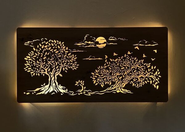 Led obraz strom Tri duby (Podsvietený obraz na stenu 120x60 cm)