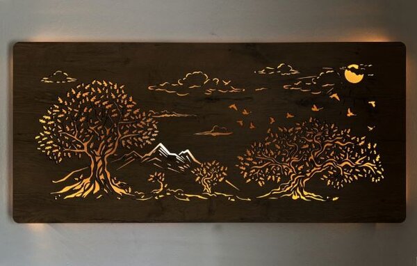 Podsvietený obraz na stenu Štyri stromy (Led obraz strom 130x60 cm)