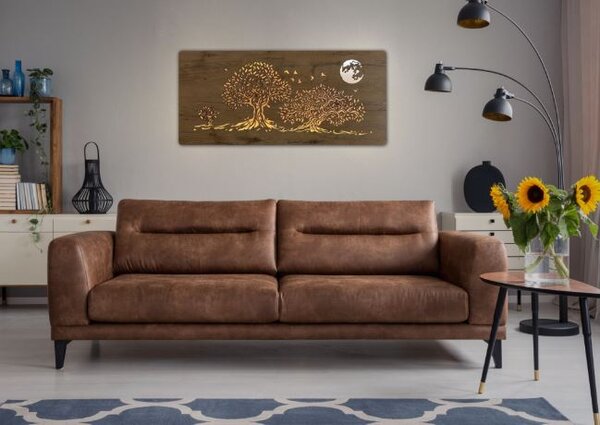 Obraz stromov a mesiaca (Svietiaci obraz na stenu 110x50 cm)