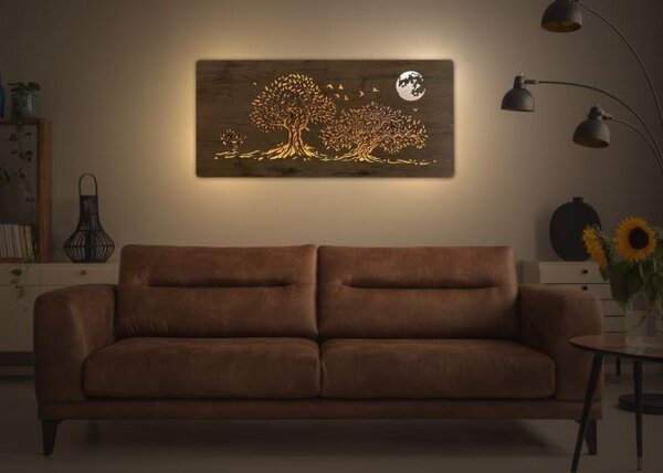 Obraz stromov a mesiaca (Svietiaci obraz na stenu 110x50 cm)