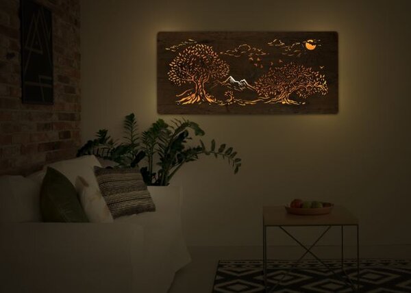 Led obraz Tri stromy (Podsvietený obraz na stenu 110x50 cm)