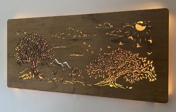 Podsvietený obraz na stenu Štyri stromy (Led obraz strom 130x60 cm)
