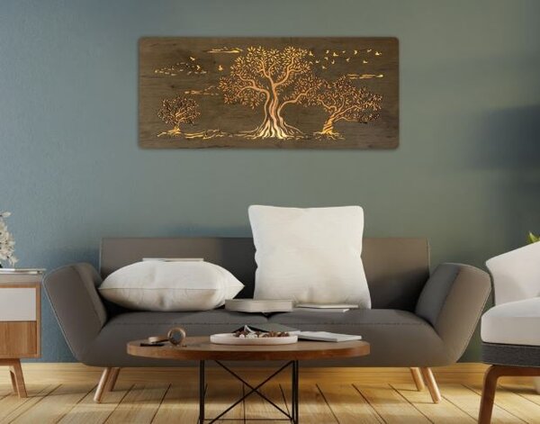 Obraz troch stromov s led podsvietením (Svietiaci obraz stromov 110x50 cm)