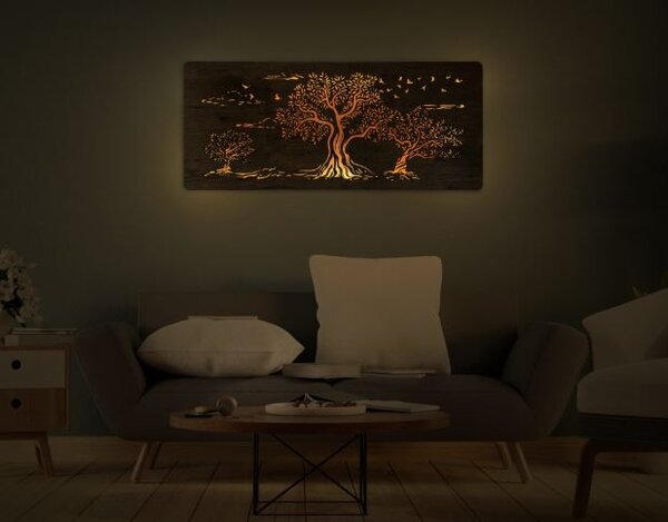 Obraz troch stromov s led podsvietením (Svietiaci obraz stromov 110x50 cm)