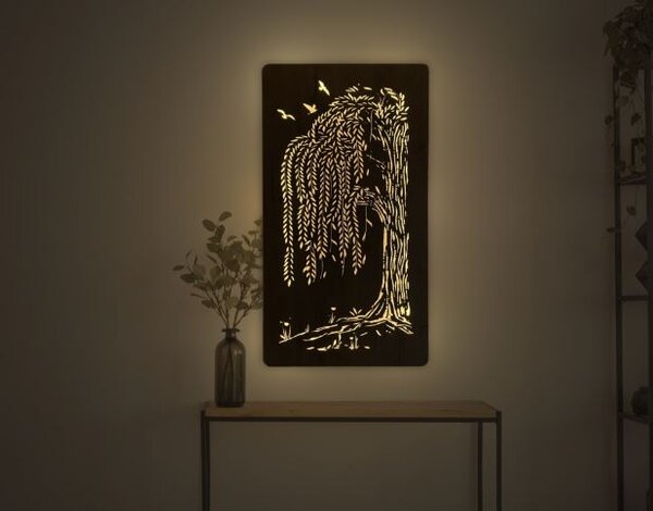 Led obraz stromu Vŕba (Podsvietený obraz strom 55x100 cm)