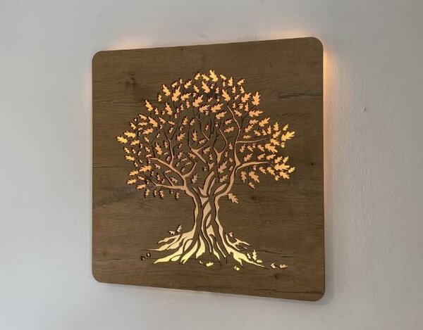 Podsvietený obraz strom Dub (Led obraz stromu 42x42cm)