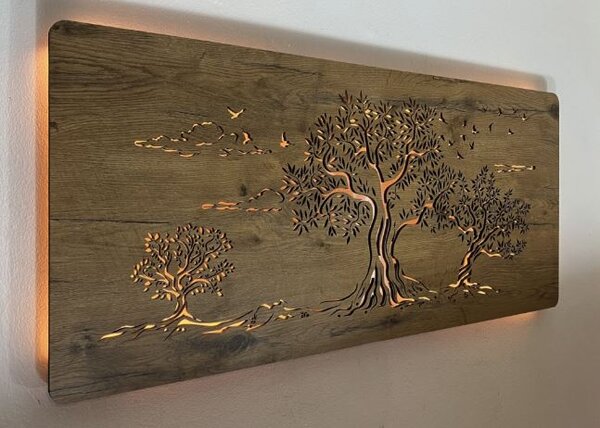 Obraz troch stromov s led podsvietením (Svietiaci obraz stromov 110x50 cm)
