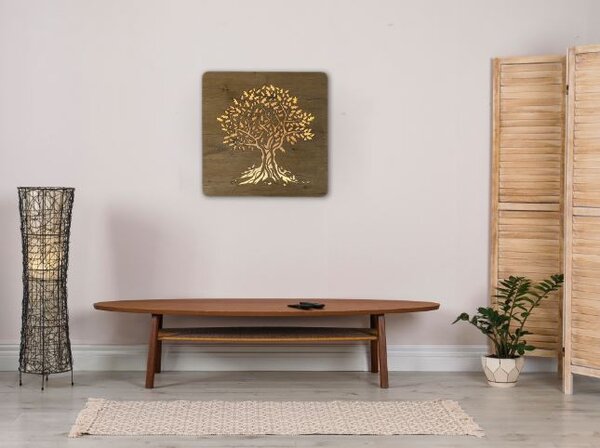 Svietiaci obraz na stenu Dub (Led obraz na stenu z dreva 62x62 cm)