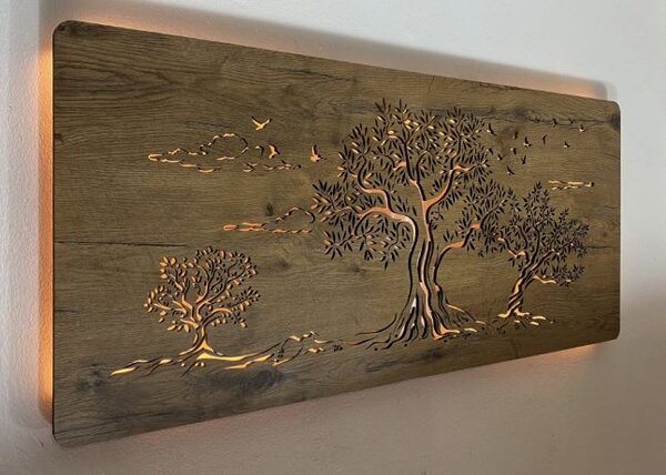 Obraz s led podsvietenim Tri olivy (Podsvietený obraz stromov 120x60 cm)