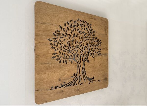 Svietiaci obraz na stenu Dub (Led obraz na stenu z dreva 62x62 cm)