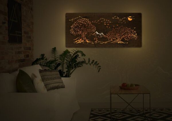Svietiaci obraz strom Tri duby (Podsvietený obraz na stenu 90x42 cm)