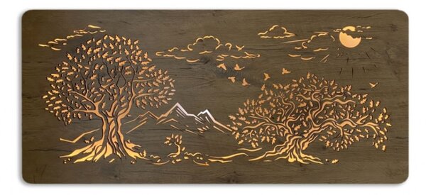 Svietiaci obraz strom Tri duby (Podsvietený obraz na stenu 90x42 cm)