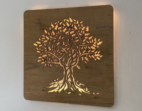 Svietiaci obraz na stenu Dub (Led obraz na stenu z dreva 62x62 cm)
