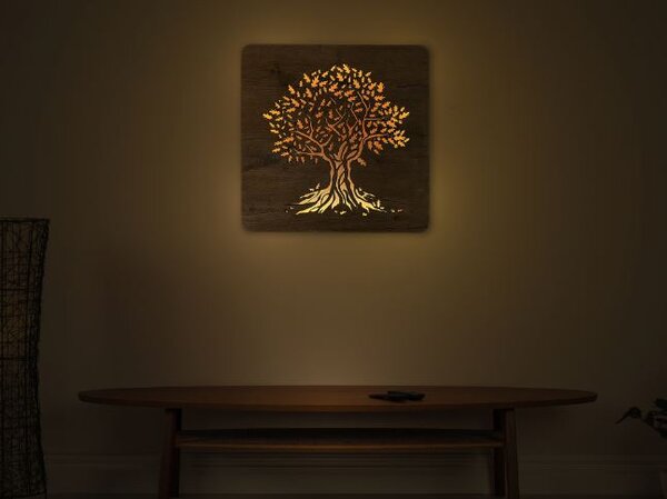 Svietiaci obraz na stenu Dub (Led obraz na stenu z dreva 62x62 cm)