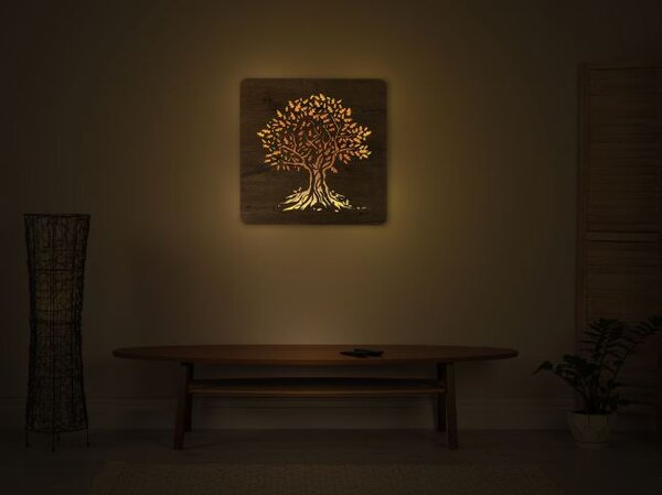 Svietiaci obraz na stenu Dub (Led obraz na stenu z dreva 62x62 cm)