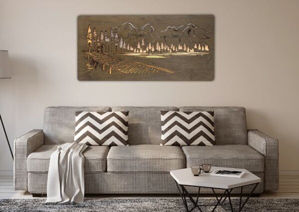 Led obraz hory, les a jazero (Obrazy na stenu príroda 120x60 cm)