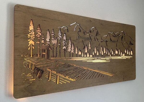 Led obraz hory, les a jazero (Obrazy na stenu príroda 120x60 cm)