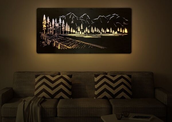 Led obraz hory, les a jazero (Obrazy na stenu príroda 120x60 cm)
